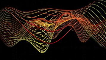 A mesmerizing wave of colorful lines flows on a black background. Design video
