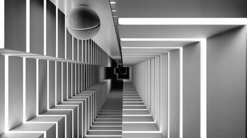 A black and white of a tunnel with a basketball at its center. Design video