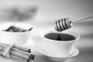 Elegant Tableware Display Featuring Cuisine Ingredients and Drinkware photo