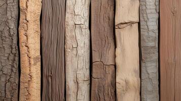 Different types of wood textures displayed in a vertical arrangement showcasing natural colors and patterns photo