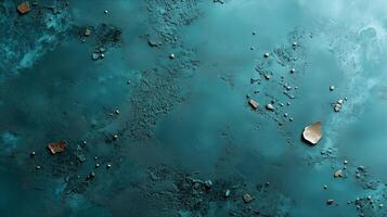 Textured surface with blue background and scattered golden elements creates a striking visual pattern photo