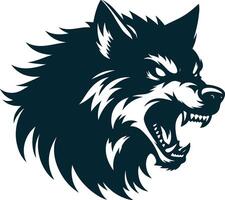 The wolf head is shown in black and white vector