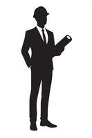 Architect with Ruler and Blueprint Design Silhouette vector