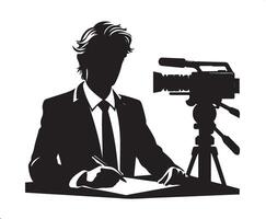 Reporter with Camera Silhouette for Broadcast Themes vector