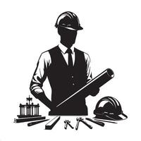Architect with Drafting Tools Silhouette for Architecture vector