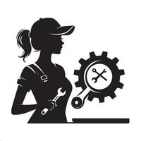 Auto Repair Worker Silhouette in Action vector