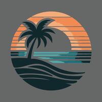 A palm tree and sunset on a beach vector