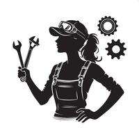 Mechanic Silhouette at Work with Tools vector
