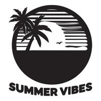 Summer vibes logo with palm trees and sunset vector