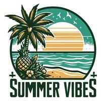 Summer vibes logo with palm tree and sunset vector