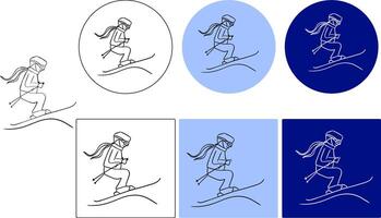 Ski Jumper graphic line logo, Winter sport concept, Ski jumping silhouette sign on white and colored background, Springboard jumper icon in glyph style for mobile concept and web design. vector
