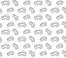 Skis, snowboard goggles, ski sunglasses seamless pattern. Graphic line illustration Reflection of mountain slopes in glasses. Seamless background. vector