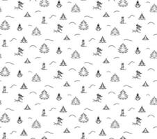 winter ski seamless pattern. Editable and repeatable illustrator file. pine tree, skiers, vacation in mountains vector