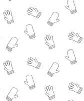 Mittens and gloves graphic line seamless pattern on white transparent background vector