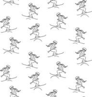 Skiers graphic line style. Ski resort. seamless pattern Winter sport activity with flying skiers vector
