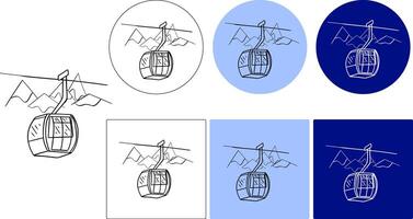 Mountain lift funicular graphic line logo. Overview of tourist attractions at a height by tourists. Ascent to the great height of people. illustration vector