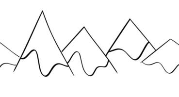 Black and white graphic line mountain landscape, ridges in the fog, seamless border, panoramic view vector