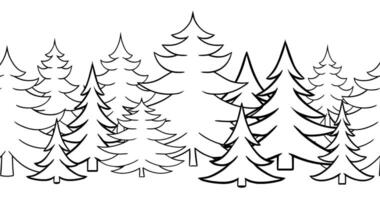 Black silhouettes of pine trees seamless border on white background. Set of park, forest, landscape elements. Graphic line stock . vector