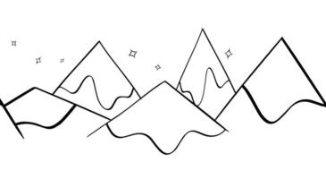 night the mountains with snow peaks, panoramic view, illustration. Graphic line seamless border with night view vector