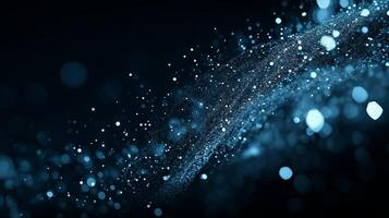 Vibrant blue particles create a mesmerizing wave effect against a dark background photo