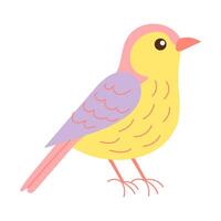 A colorful bird with a pink body and green wings. The bird is standing on a white background vector