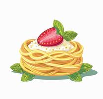 A delicious and sweet cake with strawberries on top vector