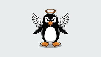 Angry Penguin Cartoon with Angel Wings and Halo - Unique Contrast Character Design vector