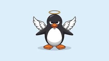 Fierce Angel Penguin Illustration Creative Cartoon Character with Contrast and Attitude vector