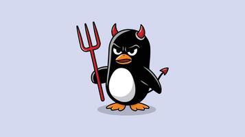 Devilish Cartoon Penguin with Trident - Creative Character Design vector