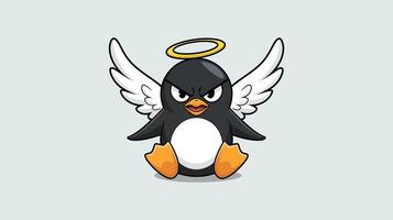 Angry Angel Penguin Playful Cartoon with Wings and Halo for Unique Arctic Designs vector