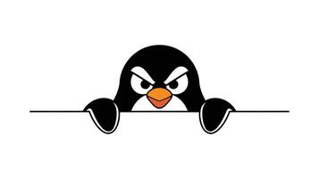 Angry Peeking Penguin Fierce Arctic Bird Cartoon with Bold Expression vector