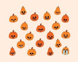 Set of pumpkin character with various expressions vector