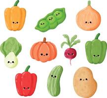 Set of hand drawn character vegetables vector
