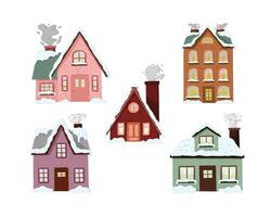 Set of hand drawn snowy house vector