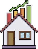 Pixel art of house with appreciation graph in 8-bit style vector