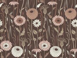 Floral with wild flowers seamless background in pantone color palette vector