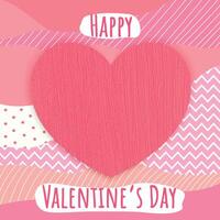 Happy Valentines Day greeting card with textile textured heart shape on patchwork fabric background. Creative Valentines concept vector