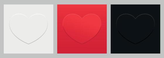 Abstract 3d red hearts set. Volumetric heart shape vector
