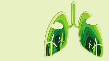 Lungs in papercut style with wind turbines. Wind energy video