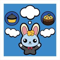 A cartoon bunny with thought bubbles around it vector