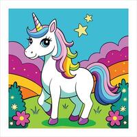 A cartoon unicorn standing in the field vector