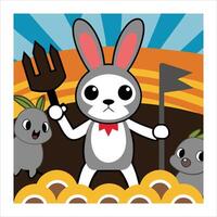 A cartoon rabbit holding a pitchfork and a carrot vector