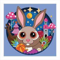 A cartoon rabbit with a castle in the background vector