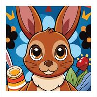 A cartoon rabbit with a paintbrush and flowers vector