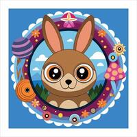 A cartoon rabbit with flowers and butterflies in the background vector