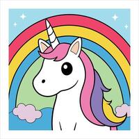 A cartoon unicorn with a rainbow in the background vector
