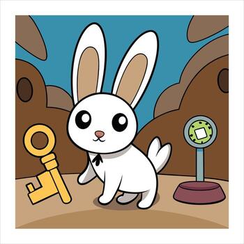 A cartoon rabbit with a key and a keychain vector