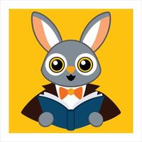 A cartoon rabbit wearing a bow tie and reading a book vector