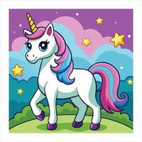 A cartoon unicorn standing in the field vector