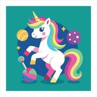 A cartoon unicorn with a ball and a ball vector